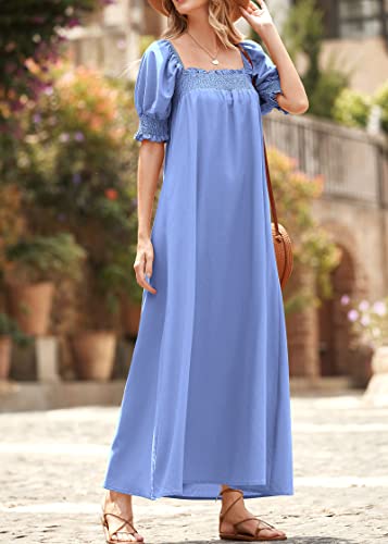 KIRUNDO Women Summer Maxi Dress Puff Sleeve Long Dresses - color: Blue, size: Medium