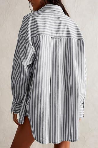 CHYRII Women's Striped Button Down Long Sleeve Blouse - color: Black, size: Medium