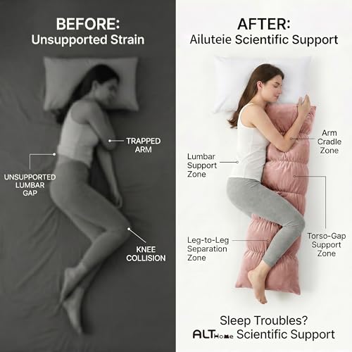 Pat. Pend. Segmented Body Pillow for Side Sleepers, 47 Inch, Pink - color: Pink, size: 47"*15.7"
