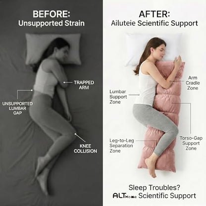 Pat. Pend. Segmented Body Pillow for Side Sleepers, 47 Inch, Pink - color: Pink, size: 47"*15.7"