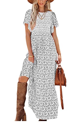 PRETTYGARDEN Women's 2026 Summer Casual Flutter Sleeve Floral Maxi Dress - color: White, size: Small