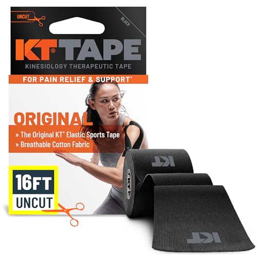 KT Tape, Original Cotton, Elastic Kinesiology Athletic Tape, 16’ Uncut Roll - color: Black