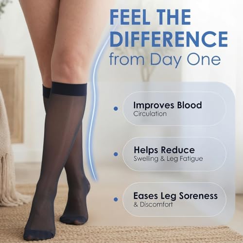 ABSOLUTE SUPPORT Sheer Womens Compression Socks 15-20 mmHg - color: Navy, size: Large