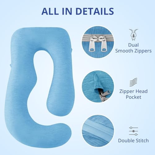 Sasttie Cooling Pregnancy Pillow Cover for 57-inch Maternity Pillow, Blue - color: Blue