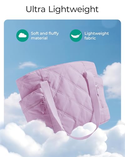 BAGSMART Crush Tote Bag for Women, 20L Puffer Work Tote with Zipper - color: Lavender