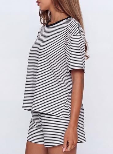 Darong Womens Striped 2 Piece Summer Lounge Sets - color: White Stripe, size: X-Large