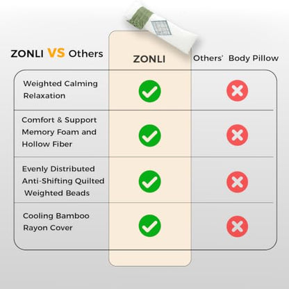 ZonLi Cooling Weighted Body Pillow for Side Sleepers and Deep Sleep - color: Bamboo Green, size: X-largr48"x14"(8.5lbs)