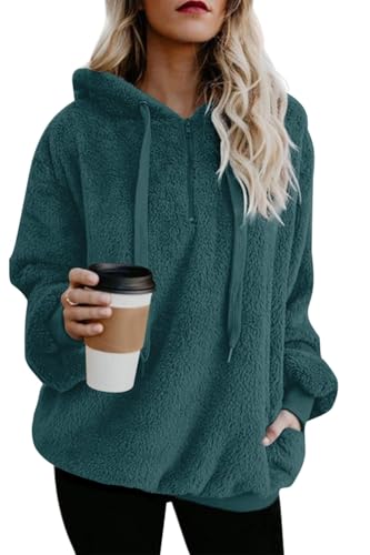 ReachMe Womens Oversized Sherpa Hoodie Pullover Fleece Sweatshirt - color: A Teal, size: Medium
