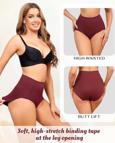 LEVAO Women's Tummy Control Underwear High Waisted Seamless Panties 4 Pack - color: Reddish Brown, size: Medium