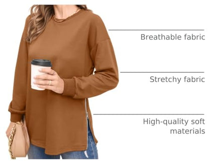 Women's Maternity Shirts Long Sleeve Sweatshirt Zipper Split Side Pregnancy Casual Tunic Top - color: Coffee, size: Medium