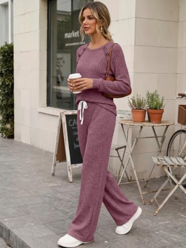 Trendy Queen Women's 2 Piece Lounge Sets 2026 Fall Casual Matching Outfits - color: Burgundy, size: Large