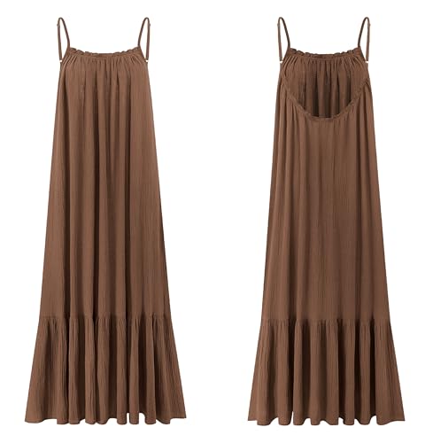 R.Vivimos Women's Summer Cotton Backless Casual Maxi Dress - color: Brown, size: Medium