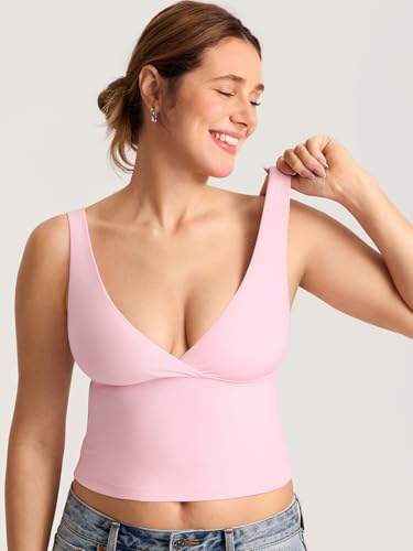 MOMANDA Longline Crossover Nursing Bras - color: Sweet Pink, size: Medium