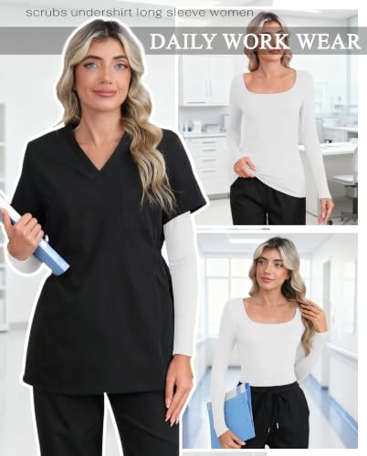 Xaatren 4 Pack Women's Underscrub Shirts Long Sleeve Tops - color: White, White, White, White, size: Medium