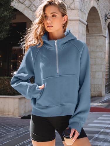 AUTOMET Womens Hoodies Half Zip Up Casual Comfort Fall Clothes 2026 - color: Blue, size: Medium