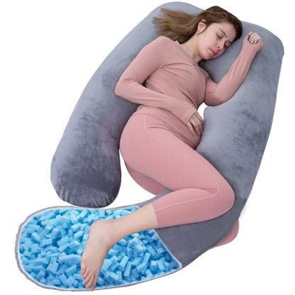 Shredded Memory Foam U Shaped Pregnancy Pillow with Cover - color: Velvet Gray