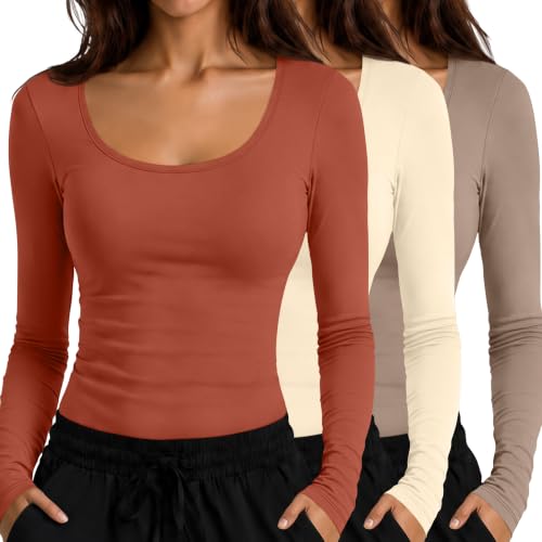 Neer 3 Pack Womens Underscrubs Long Sleeve Shirts for Nurse - color: Apricot, Black, Pumpkin, size: Medium