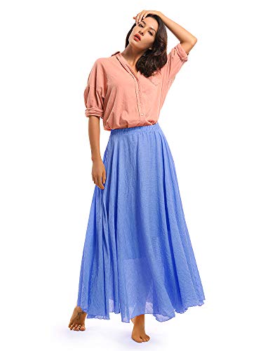 Women's Cotton Long Flowy Rave Renaissance Maxi Skirt - color: Denim Blue, size: Medium