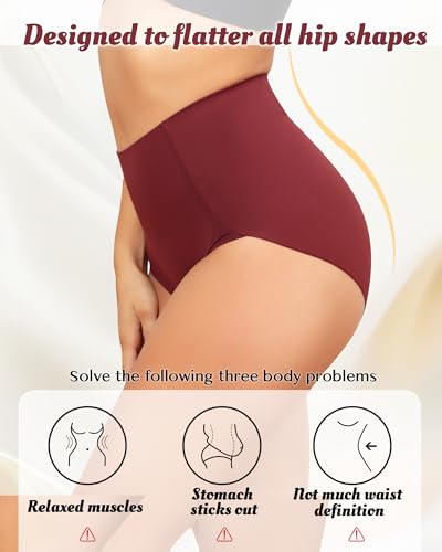 LEVAO Women's Tummy Control Underwear High Waisted Seamless Panties 4 Pack - color: Reddish Brown, size: Medium