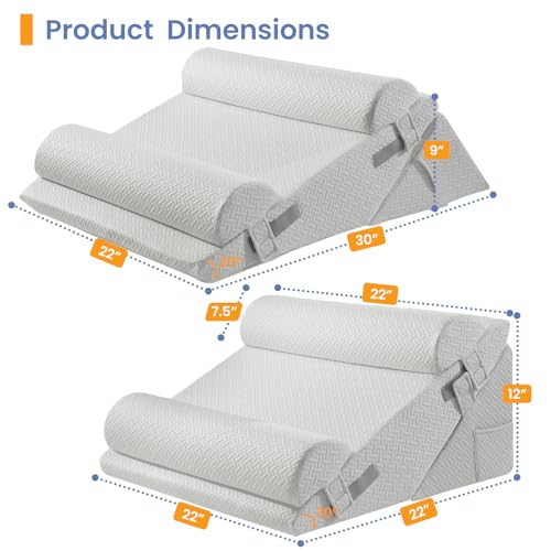 Sasttie Adjustable Wedge Pillow Set for After Surgery, Light Grey - color: Light Grey, size: Adjustable 9&12 Inch + 2 Head Pillows
