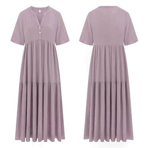 R.Vivimos Womens Summer Cotton Casual Flowy Maxi Dress - color: Dusty Purple, size: Medium
