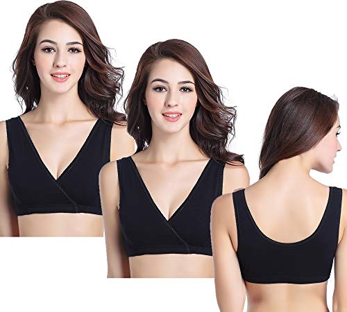 CAKYE 3 Pack Maternity Nursing Sleep Bra Breastfeeding Cotton Bralette - color: Black/Black/Black, size: Small