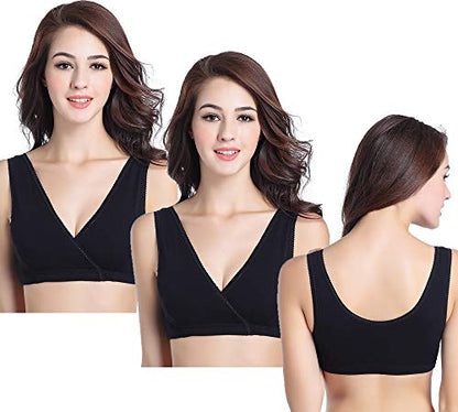 CAKYE 3 Pack Maternity Nursing Sleep Bra Breastfeeding Cotton Bralette - color: Black/Black/Black, size: Small