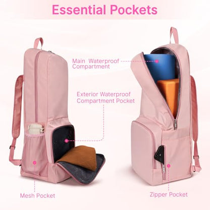 Yoga Mat Bag Carrier Backpack with Multi Pockets - color: Pink