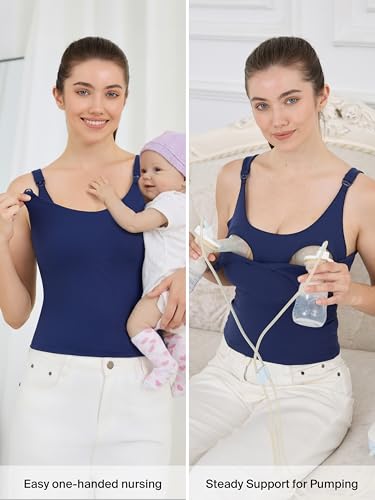 Ecavus Nursing Tank Tops with Built in Bra, Nursing Sport Bra - color: Navy, size: Medium