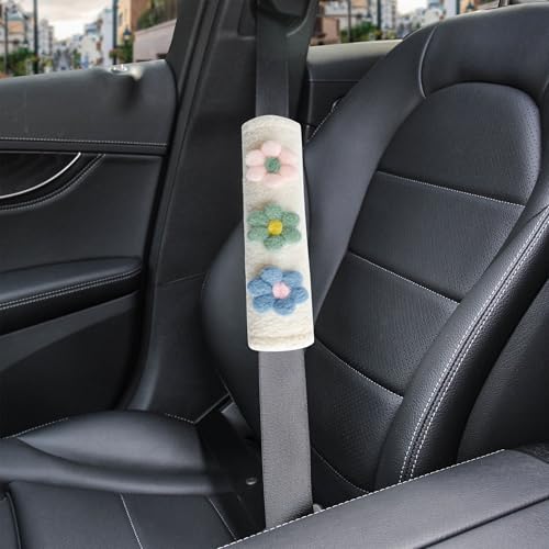 Amooca 2-Pack Braid Pattern Seat Belt Covers Shoulder Pads for Car & Bag - color: Blue Green Pink Flower
