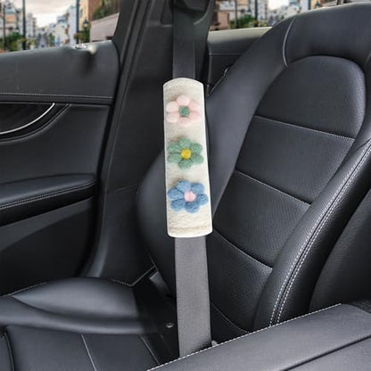 Amooca 2-Pack Braid Pattern Seat Belt Covers Shoulder Pads for Car & Bag - color: Blue Green Pink Flower