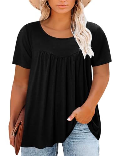 Magritta Women's Short Sleeve Crew Neck Plus Size Tunic Tops - color: Black2, size: 3X