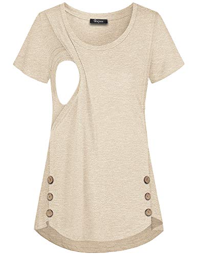 Quinee Women's Casual Button Side Nursing Tops Maternity Breastfeeding Tunic - color: Beige, size: Medium