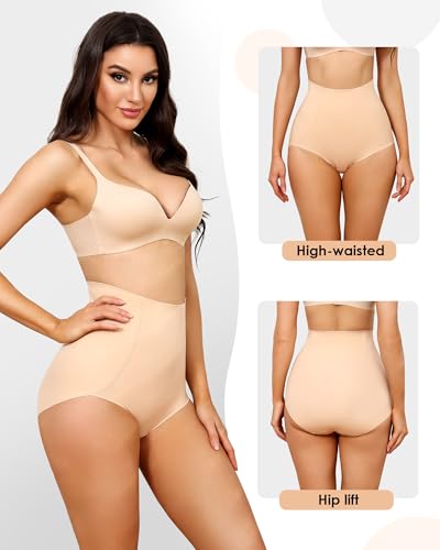 LEVAO Women's Tummy Control Underwear High Waisted Seamless Panties 4 Pack - color: Black,nude,reddish Brown,khaki, size: Small
