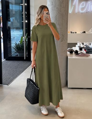 MEROKEETY Womens Summer Casual Short Sleeve Maxi Long Tshirt Dress 2026 - color: Armygreen, size: Medium