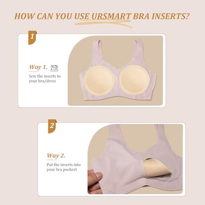 URSMART Round Bra Inserts Pads, Removable and Washable Bra Cups Inserts for Bikinis Top Swimsuit Sport Bra - color: A/B Beige