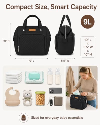 FHELAD HELAD Small Diaper Bag Backpack, 4 in 1 Mini Baby Bag for Short Trip - color: Black
