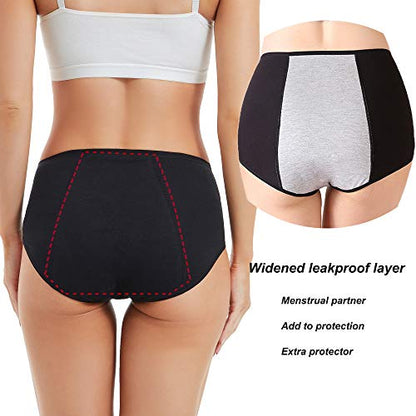 Period Underwear for Women Leak Proof Cotton Overnight Menstrual Panties - color: 5 Black, size: Medium