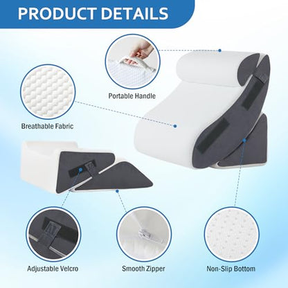 Ahpmeoa 5Pcs Wedge Pillow Set for After Surgery, Memory Foam, White/Grey - color: White/Grey