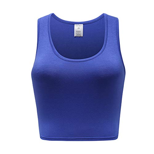 OThread & Co. Women's Basic Crop Tops Stretchy Casual Scoop Neck Sleeveless Crop Tank Top - color: Blue, size: Small