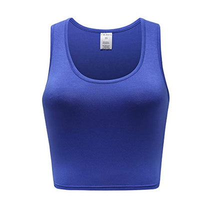 OThread & Co. Women's Basic Crop Tops Stretchy Casual Scoop Neck Sleeveless Crop Tank Top - color: Blue, size: Small