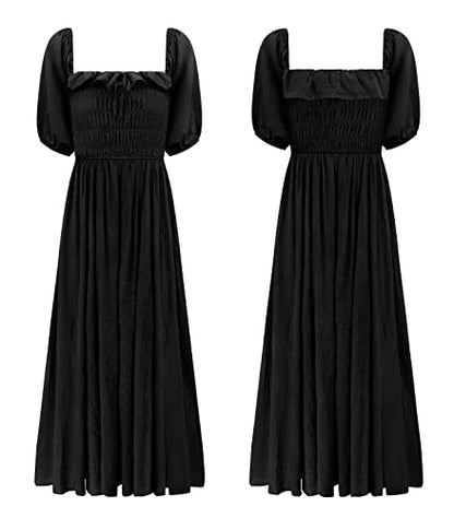 R.Vivimos Women Summer Cotton A Line Flowy Long Dresses - color: Black-1, size: Medium