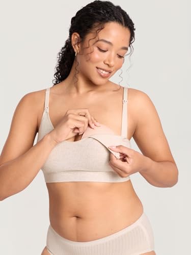 MOMANDA Ribbed Nursing Bras for Breastfeeding - color: Warm Sand Heather, size: Medium