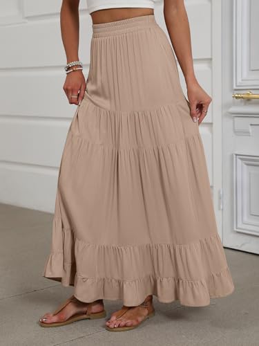 ANRABESS Women’s Summer Flowy Maxi Skirts with Pockets - color: Tan Brown, size: Large