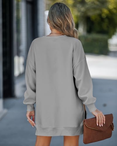 CHICME Women's Long Sleeve Crewneck Oversized Sweatshirt Fall Outfits - color: Gray, size: Large