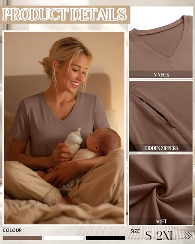 3 Pack Women's Nursing Tops Breastfeeding Shirts - color: Black, White, Coffe, size: X-Large