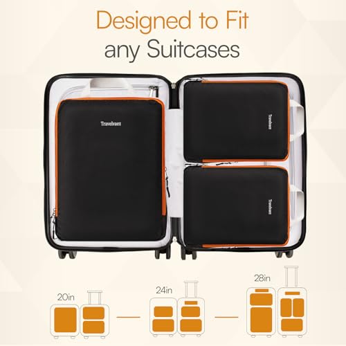 6 Set Large Compression Packing Cubes for travel. - color: Black