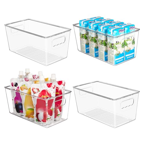 YIHONG 4 Pack Clear Storage Bins, Pantry Organizer Bins with Handle, Small - size: S(9.3"L x 5.2"W x 4.3"H)
