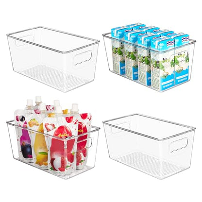 YIHONG 4 Pack Clear Storage Bins, Pantry Organizer Bins with Handle, Small - size: S(9.3"L x 5.2"W x 4.3"H)