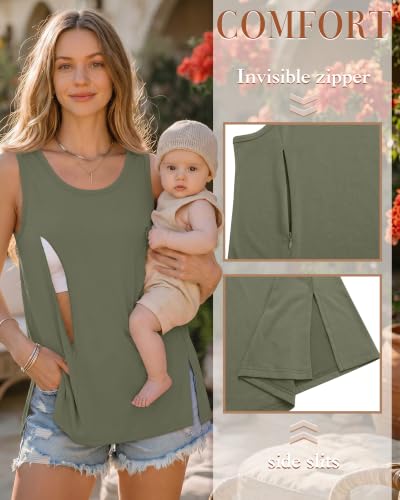 Huukeay 3 Pack Women's Oversized Nursing Tank Tops - color: Army Green, Brown, Black, size: XX-Large